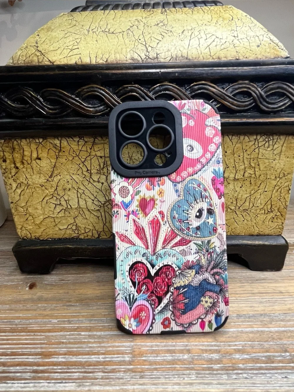 Abstract Heart Eye iPhone 16 Pro Case Boho Multi-Color Textured Cover NEW